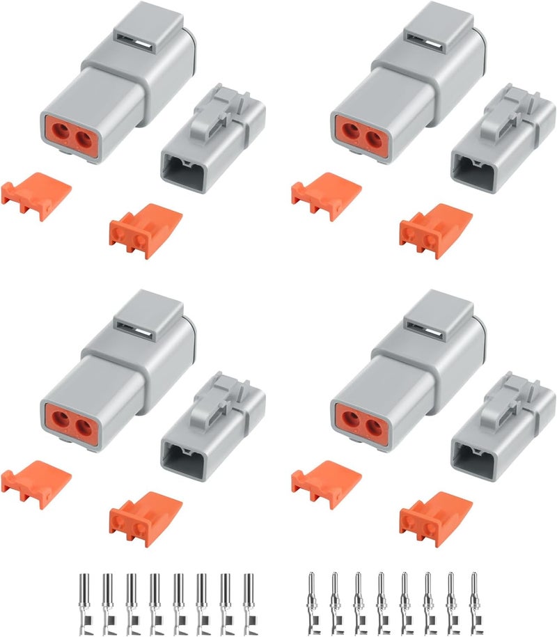 Deutusacc 32 PCS Deutsch DTP Connector Kit 2 Pin Automotive Waterproof Connectors 4 sets with Size 12 Stamped Contacts Gauge 14-12 AWG Wire Size,25A - Image 1
